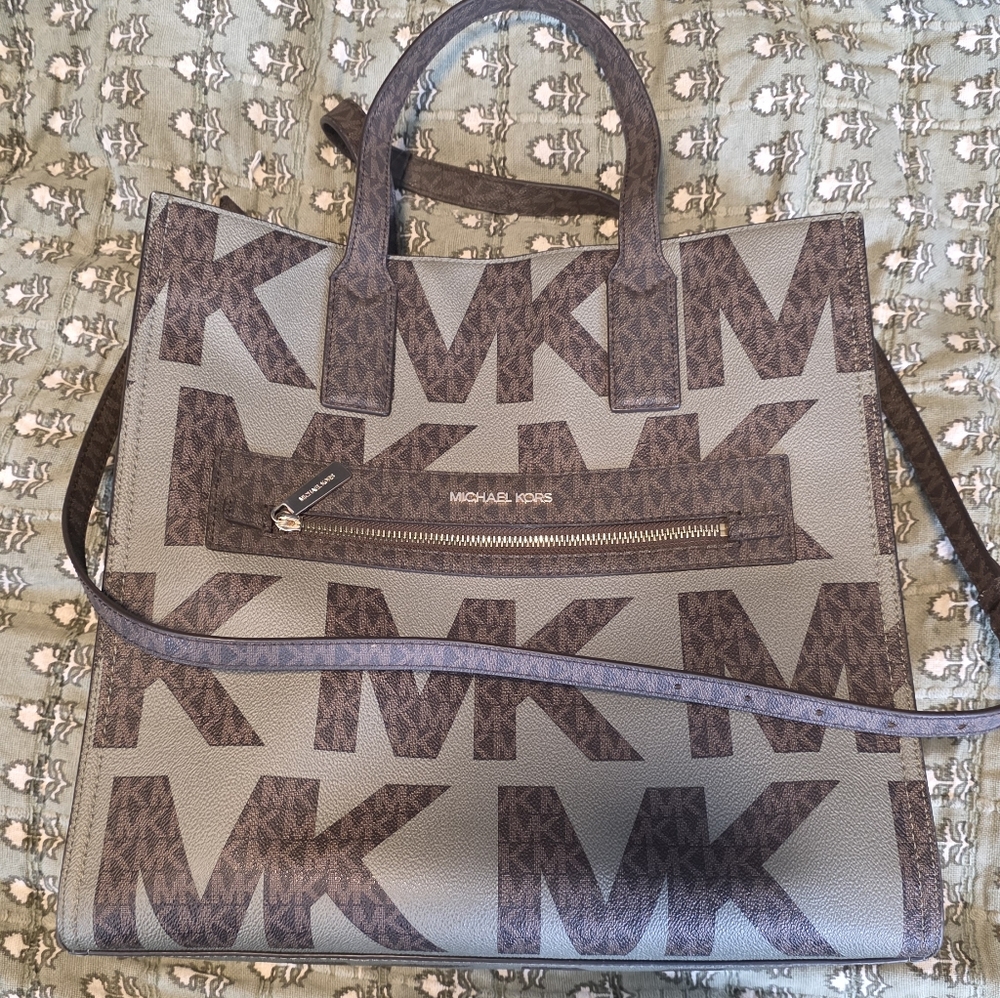 Michael Kors Monogram Brown and Green Tote LARGE